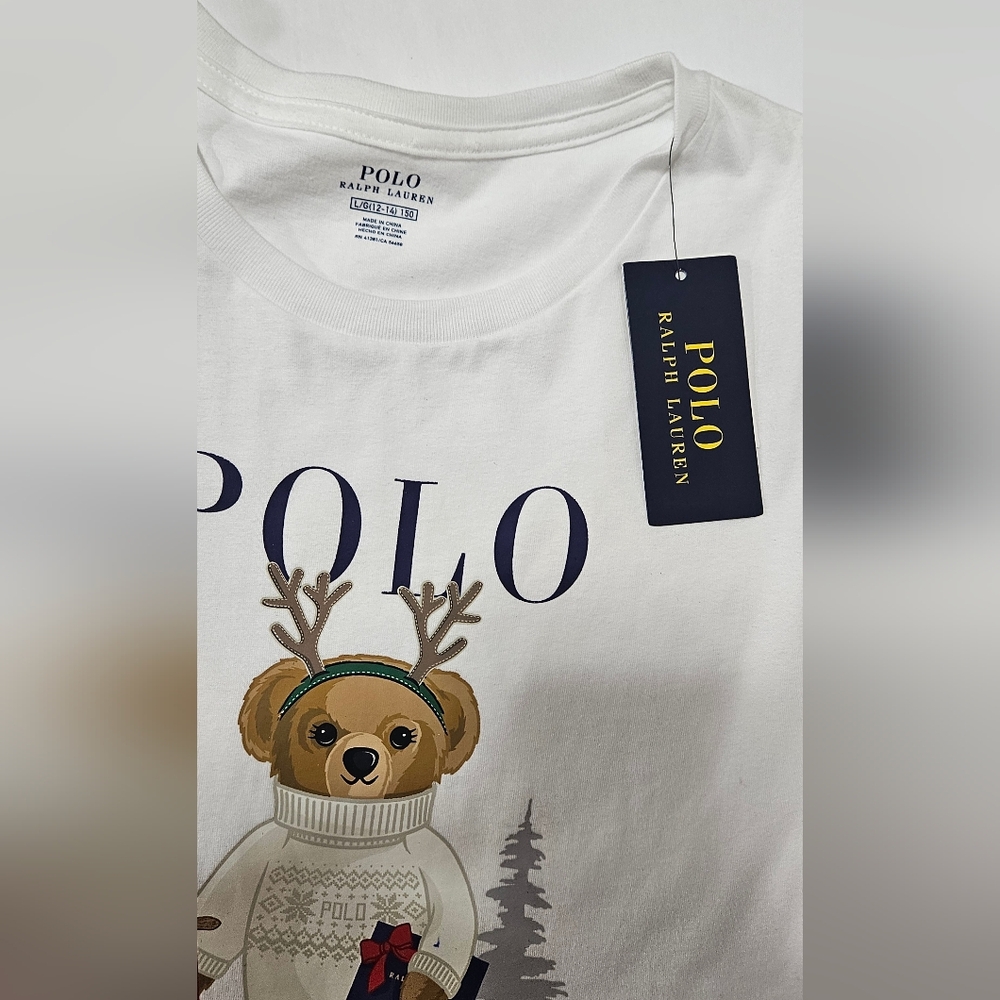NWT Polo Ralph LaurenPolo Ralph Lauren Girl's Tod Reindeer Bear Holiday 12- 14 Y - Picture 2 of 4